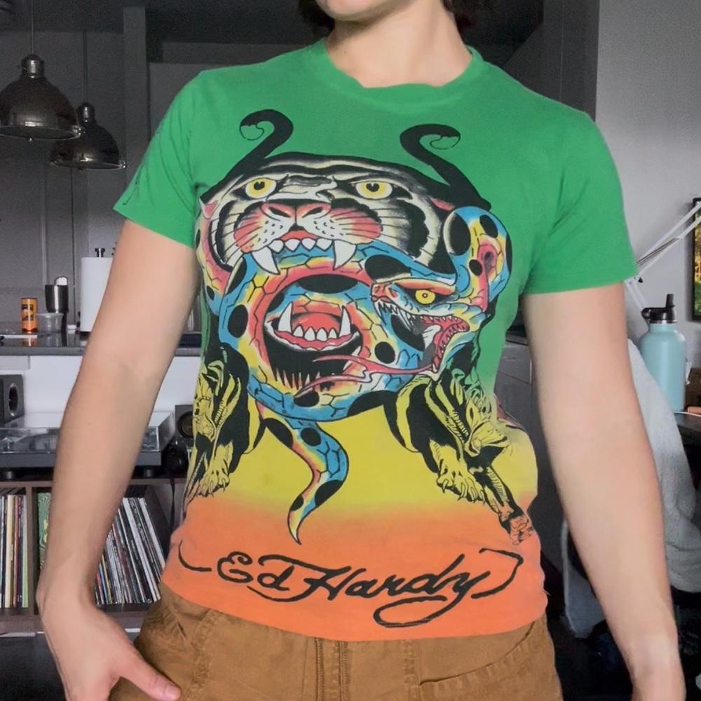 Ed Hardy Vibrant Green and Orange Tee